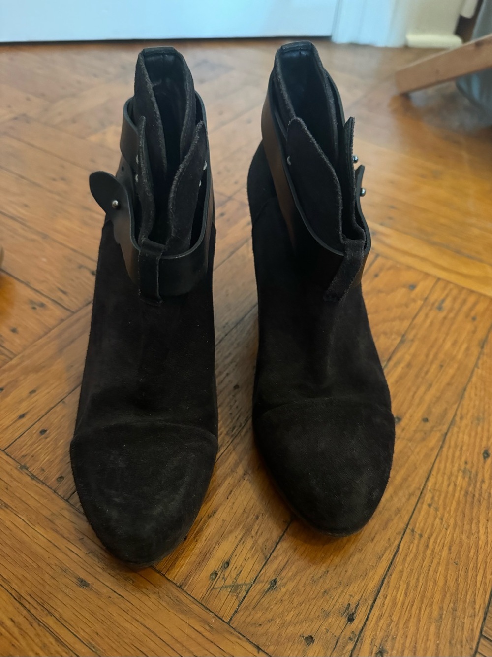 rag & bone Black Suede Ankle Boots with Folded Cuff
